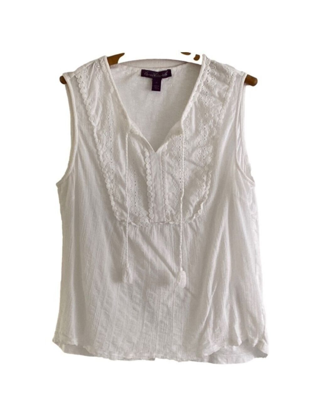 GLORIA Vanderbilt Top Round Neck Sleeveless Embroidered Lace Bib White Women XL